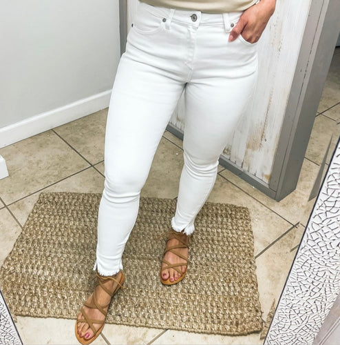 High Rise Ankle Skinny White Jeans